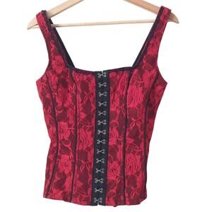 Royal Bones‎ Corset Red Black Trim Lace Up Back Clasp Y2K Medium Hot Topic M